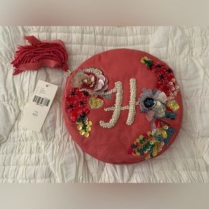 NWT Anthropologie pink leather monogrammed H beaded bag